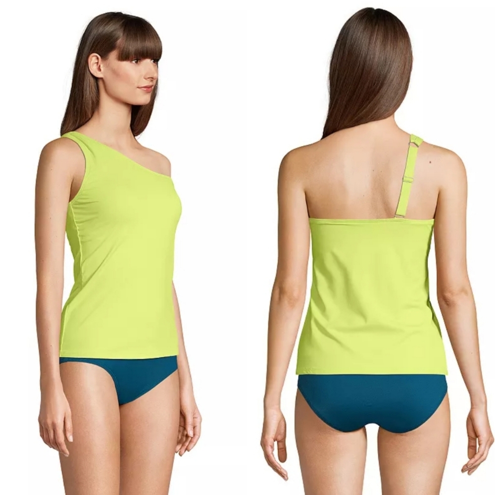 Lands' End Lime Green One-Shoulder tankini top